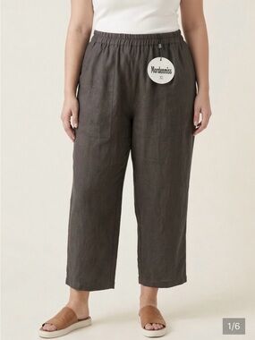 Mordenmiss Wide-Leg Linen Pants - Dark Brown nwt XL